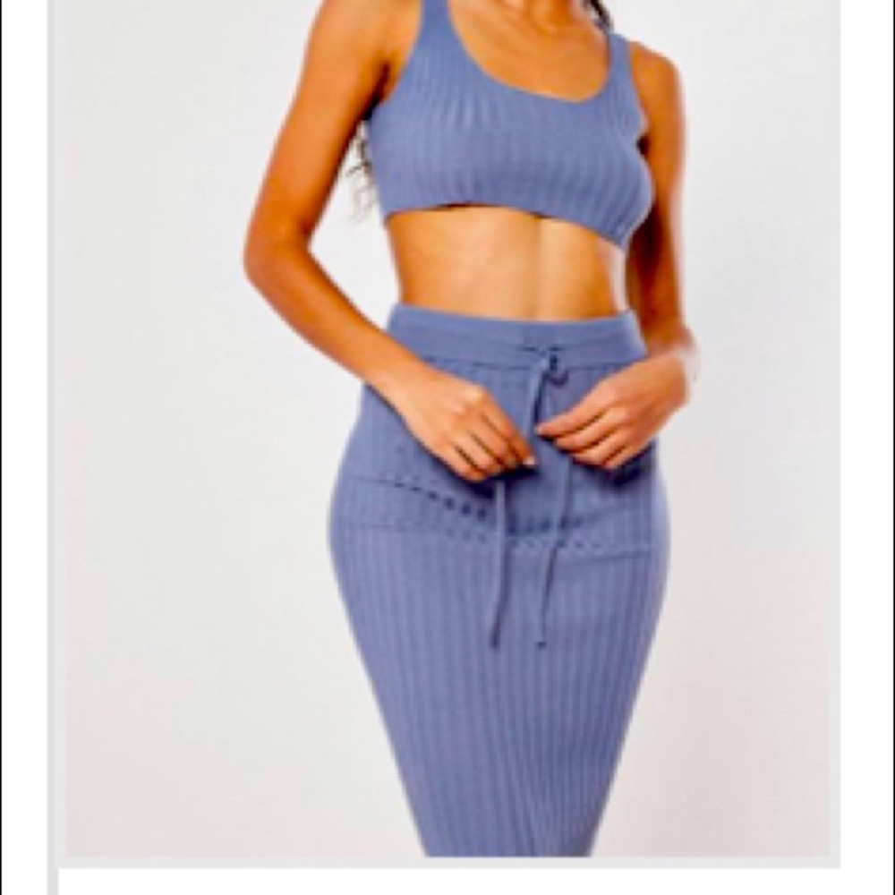 blue co ord extreme rib skirt and cropped tank